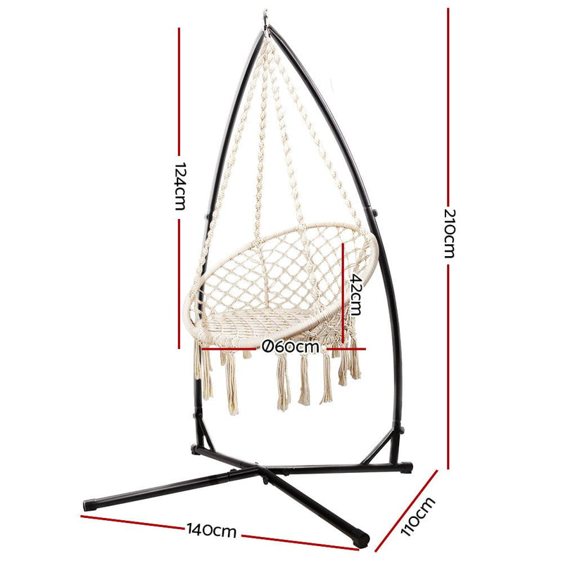 Gardeon Outdoor Hammock Chair with Steel Stand Cotton Swing Hanging 124CM Cream Payday Deals