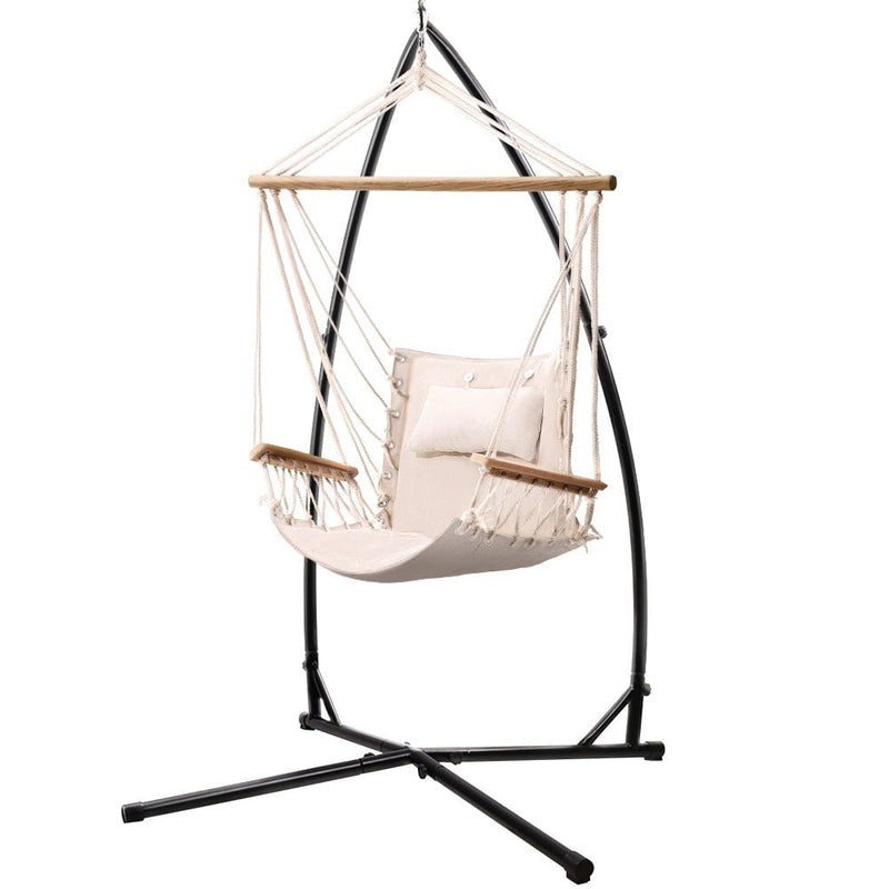 Gardeon Outdoor Hammock Chair with Steel Stand Hanging Hammock Beach Cream Payday Deals