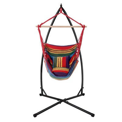 Gardeon Outdoor Hammock Chair with Steel Stand Hanging Hammock Pillow Rainbow Payday Deals