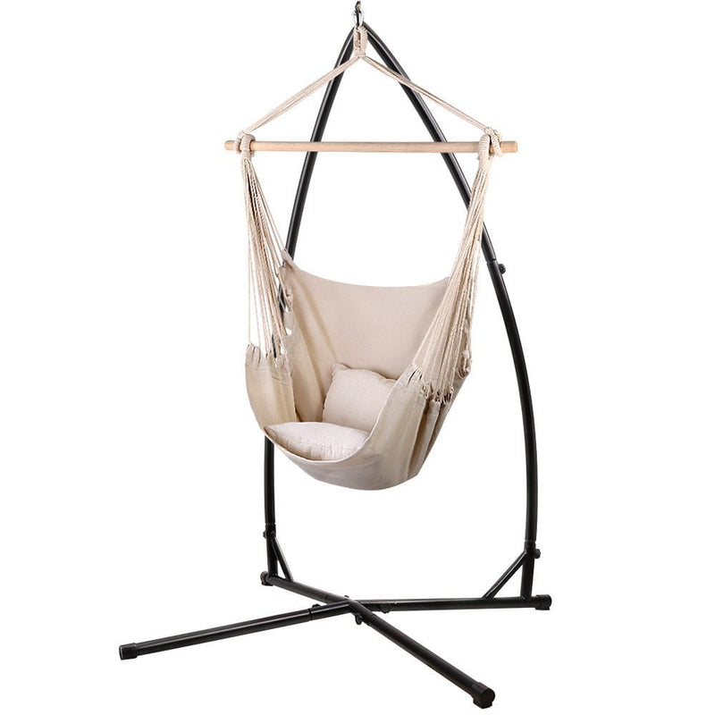 Gardeon Outdoor Hammock Chair with Steel Stand Hanging Hammock with Pillow Cream Payday Deals