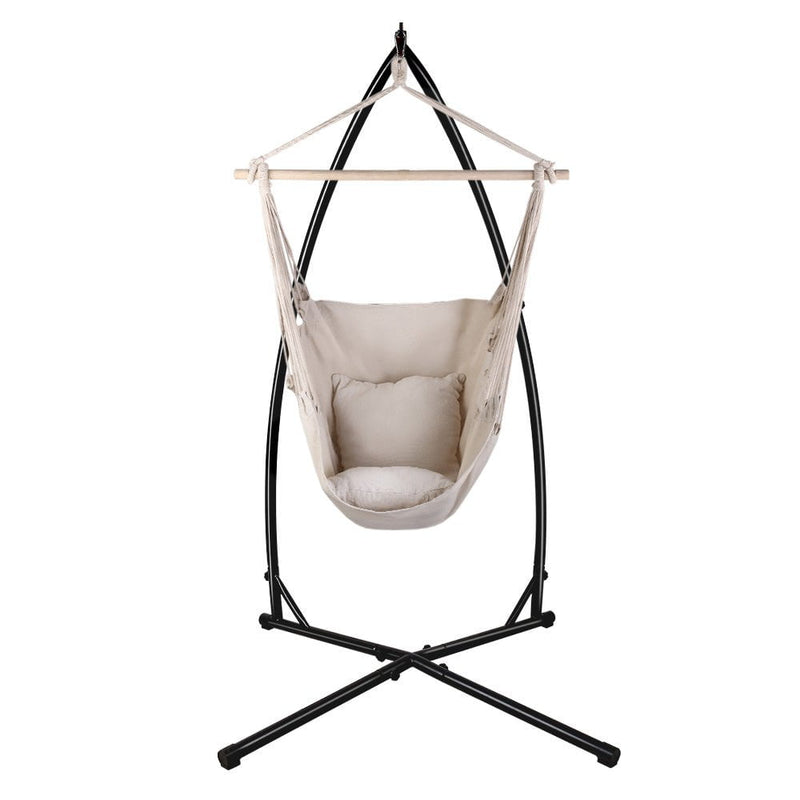 Gardeon Outdoor Hammock Chair with Steel Stand Hanging Hammock with Pillow Cream Payday Deals