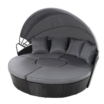 Gardeon Outdoor Lounge Setting Sofa Patio Furniture Wicker Garden Rattan Set Day Bed Black