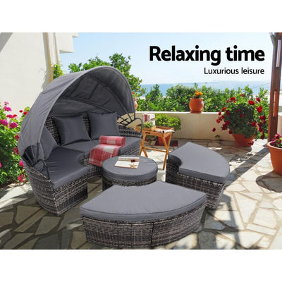 Gardeon Outdoor Lounge Setting Sofa Patio Furniture Wicker Garden Rattan Set Day Bed Grey Payday Deals