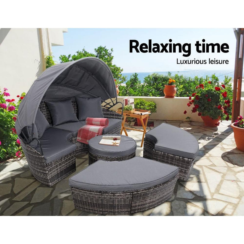 Gardeon Outdoor Lounge Setting Sofa Patio Furniture Wicker Garden Rattan Set Day Bed Grey Payday Deals