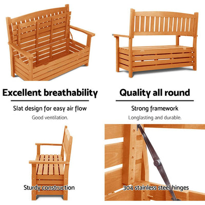 Gardeon Outdoor Storage Bench Box Wooden Garden Chair 2 Seat Timber Furniture Payday Deals