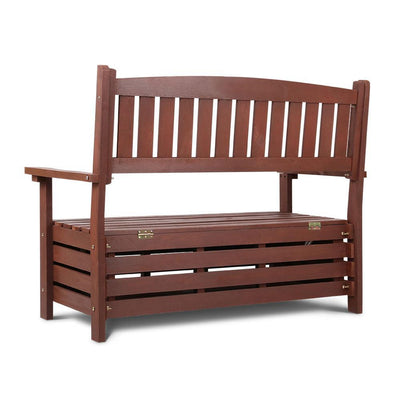 Gardeon Outdoor Storage Bench Box Wooden Garden Chair 2 Seat Timber Furniture Brown