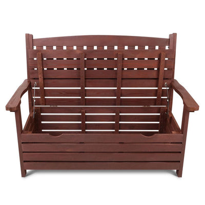 Gardeon Outdoor Storage Bench Box Wooden Garden Chair 2 Seat Timber Furniture Brown