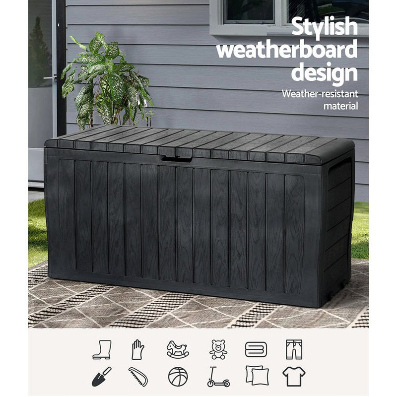 Gardeon Outdoor Storage Box 220L Lockable Organiser Garden Deck Toy Shed Tool Black Payday Deals