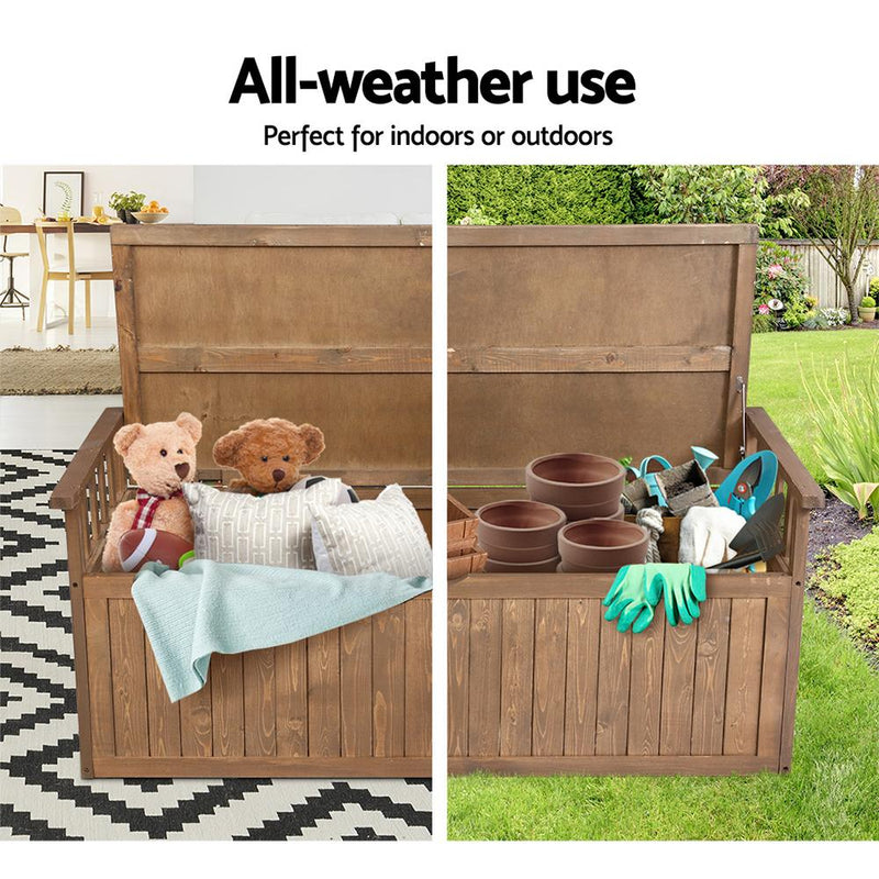 Gardeon Outdoor Storage Box Wooden Garden Bench 128.5cm Chest Tool Toy Sheds XL Payday Deals