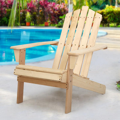Gardeon Outdoor Sun Lounge Beach Chairs Table Setting Wooden Adirondack Patio Chair Light Wood Tone Payday Deals