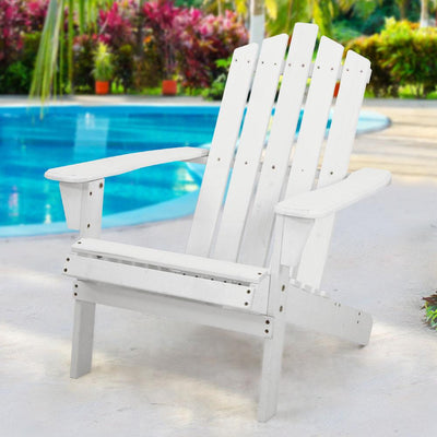 Gardeon Outdoor Sun Lounge Beach Chairs Table Setting Wooden Adirondack Patio - White Payday Deals