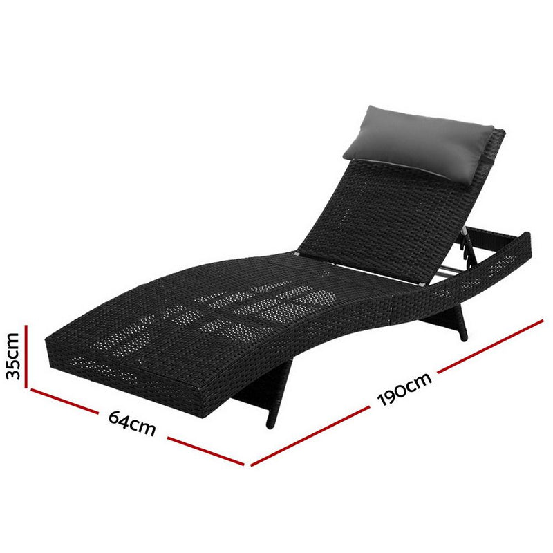 Gardeon Outdoor Sun Lounge Setting Wicker Lounger Day Bed Rattan Patio Furniture Black Payday Deals