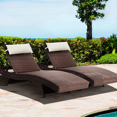 Gardeon Outdoor Sun Lounge Setting Wicker Lounger Day Bed Rattan Patio Furniture Brown Payday Deals