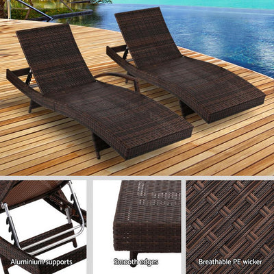 Gardeon Outdoor Sun Lounge Setting Wicker Lounger Day Bed Rattan Patio Furniture Brown Payday Deals