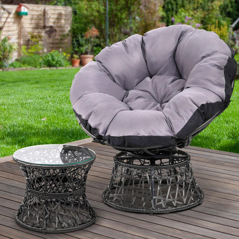 Gardeon Papasan Chair and Side Table - Black Payday Deals