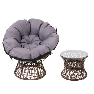 Gardeon Papasan Chair and Side Table - Brown Payday Deals