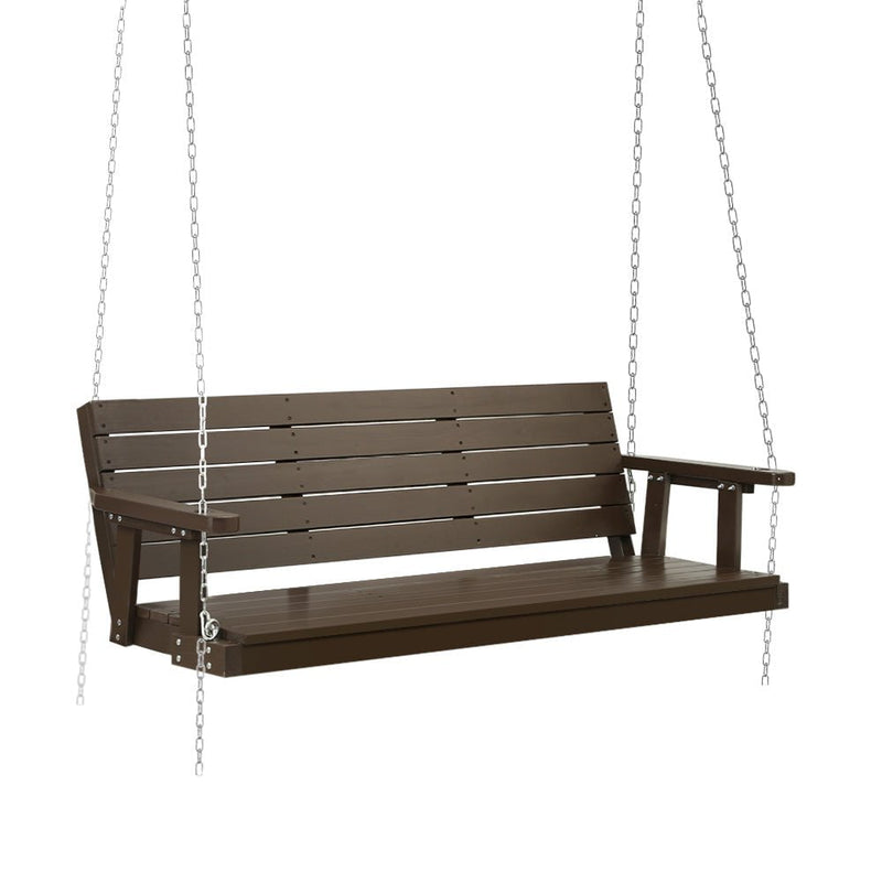 Gardeon Porch Swing Chair with Chain Outdoor Furniture 3 Seater Bench Wooden Brown Payday Deals