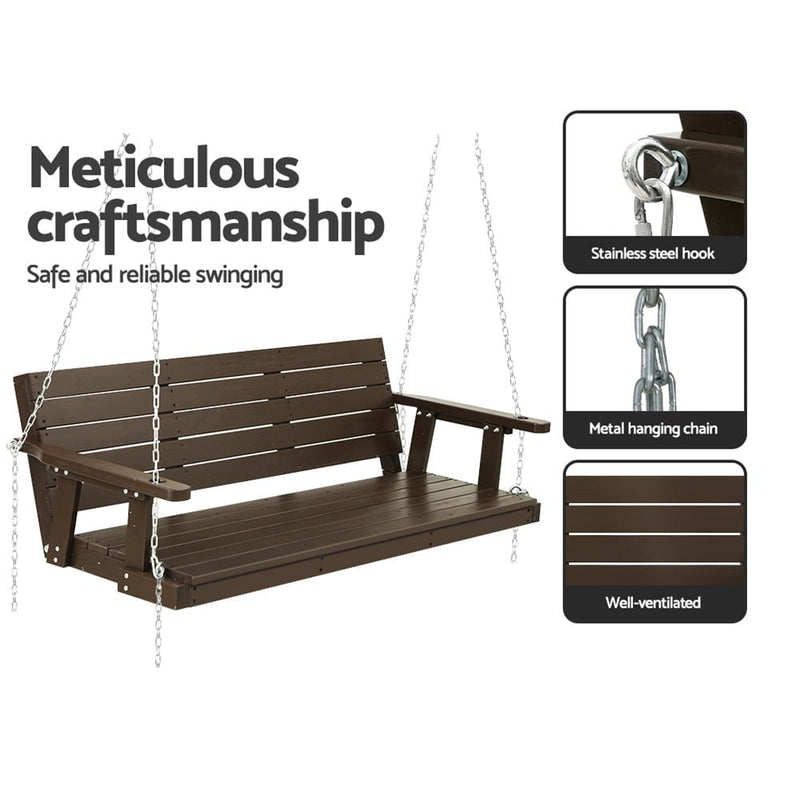 Gardeon Porch Swing Chair with Chain Outdoor Furniture 3 Seater Bench Wooden Brown Payday Deals