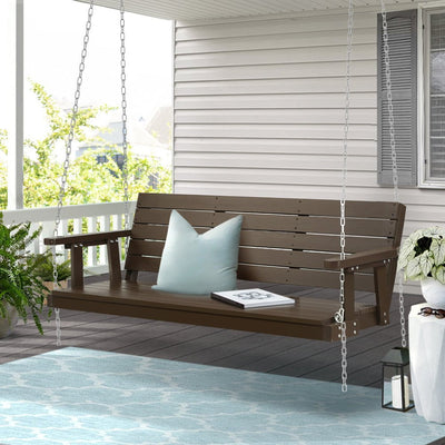 Gardeon Porch Swing Chair with Chain Outdoor Furniture 3 Seater Bench Wooden Brown Payday Deals