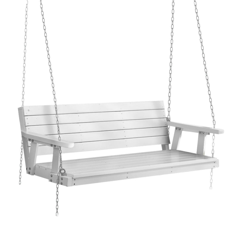 Gardeon Porch Swing Chair with Chain Outdoor Furniture 3 Seater Bench Wooden White Payday Deals