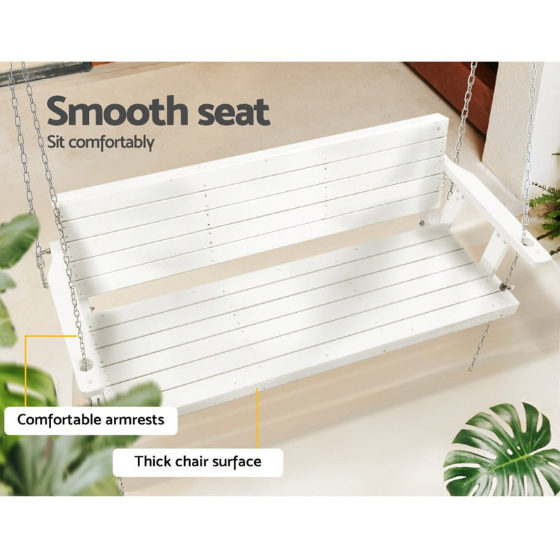 Gardeon Porch Swing Chair with Chain Outdoor Furniture 3 Seater Bench Wooden White Payday Deals