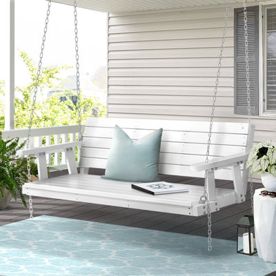 Gardeon Porch Swing Chair with Chain Outdoor Furniture 3 Seater Bench Wooden White Payday Deals