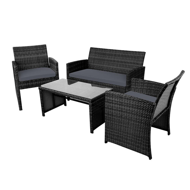 Gardeon Rattan Furniture Outdoor Lounge Setting Wicker Dining Set w/Storage Cover Black Payday Deals