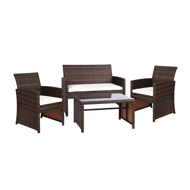 Gardeon Rattan Furniture Outdoor Lounge Setting Wicker Dining Set w/Storage Cover Brown Payday Deals