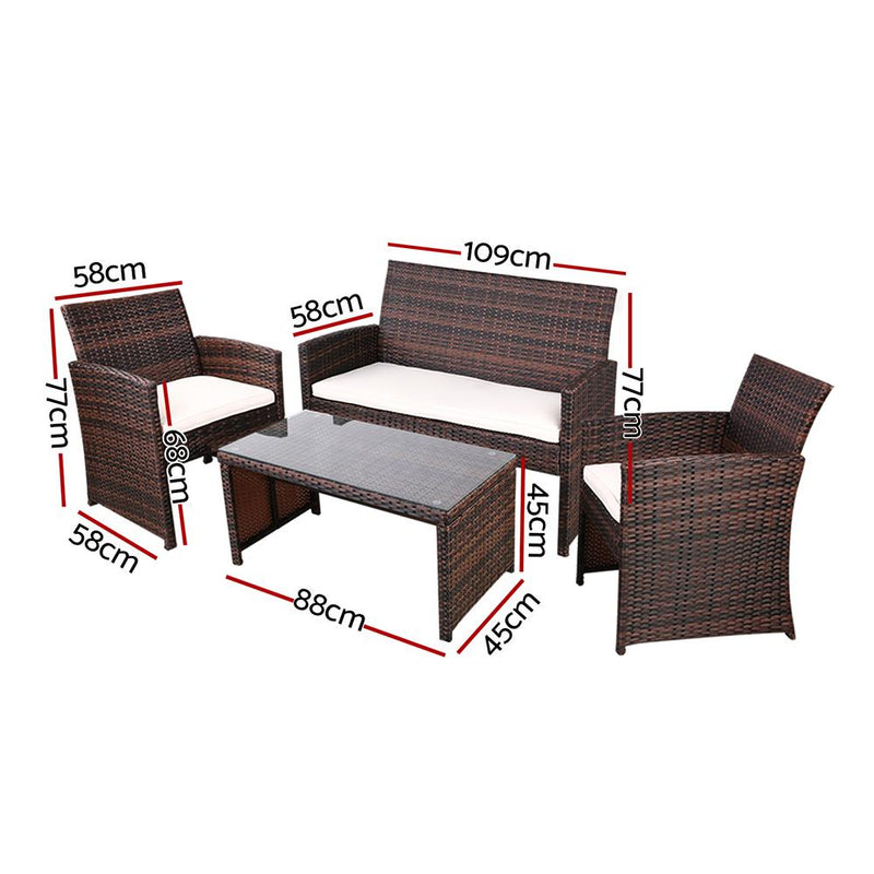 Gardeon Rattan Furniture Outdoor Lounge Setting Wicker Dining Set w/Storage Cover Brown Payday Deals