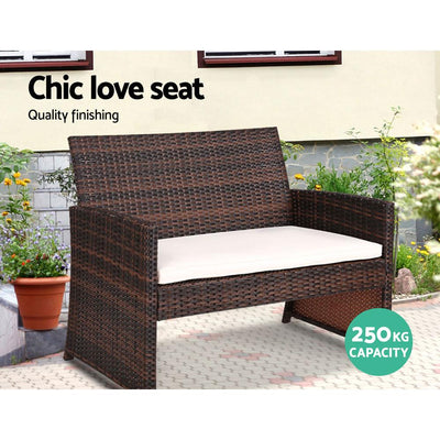 Gardeon Rattan Furniture Outdoor Lounge Setting Wicker Dining Set w/Storage Cover Brown Payday Deals