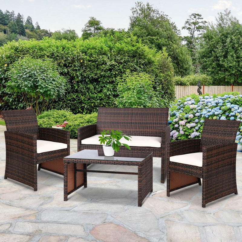 Gardeon Rattan Furniture Outdoor Lounge Setting Wicker Dining Set w/Storage Cover Brown Payday Deals