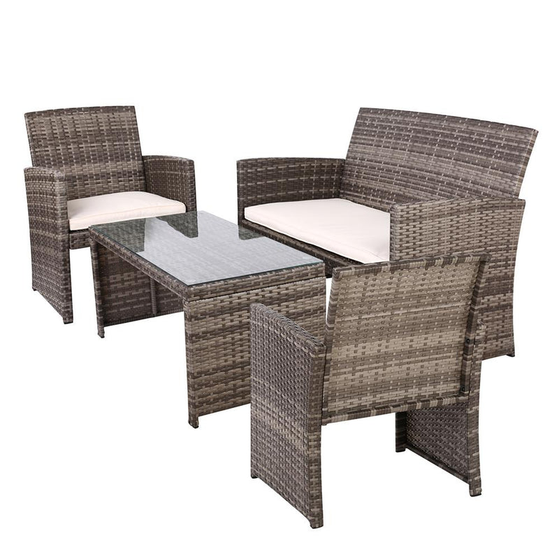 Gardeon Rattan Furniture Outdoor Lounge Setting Wicker Dining Set w/Storage Cover Mixed Grey Payday Deals