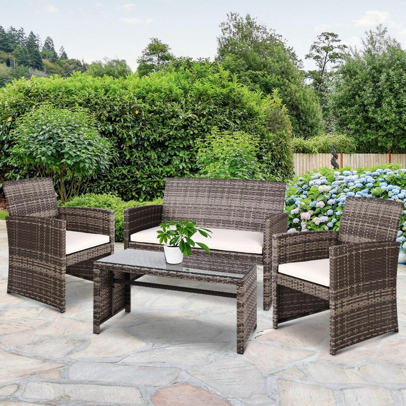 Gardeon Rattan Furniture Outdoor Lounge Setting Wicker Dining Set w/Storage Cover Mixed Grey Payday Deals