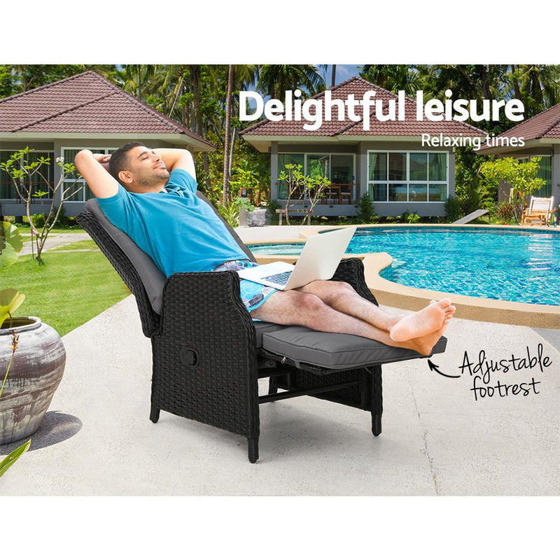 Gardeon Recliner Chair Sun lounge Setting Outdoor Furniture Patio Wicker Sofa Payday Deals
