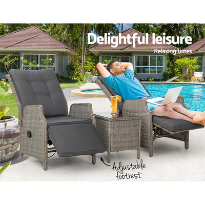 Gardeon Recliner Chairs Outdoor Sun lounge Setting Patio Furniture Wicker Sofa Payday Deals