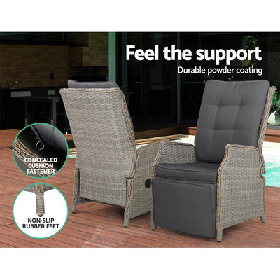 Gardeon Recliner Chairs Outdoor Sun lounge Setting Patio Furniture Wicker Sofa Payday Deals