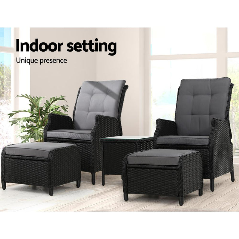 Gardeon Recliner Chairs Sun lounge Setting Outdoor Furniture Patio Garden Wicker Payday Deals
