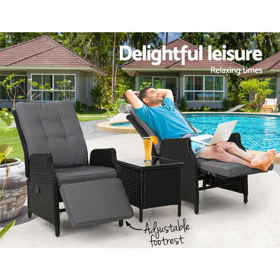 Gardeon Recliner Chairs Sun lounge Setting Outdoor Furniture Patio Wicker Sofa Payday Deals