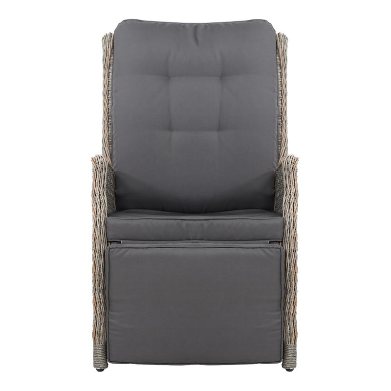 Gardeon Set of 2 Recliner Chairs Sun lounge Outdoor Furniture Setting Patio Wicker Sofa Grey Payday Deals
