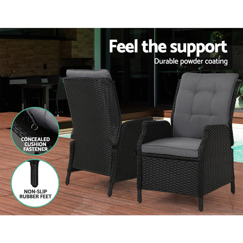 Gardeon Set of 2 Recliner Chairs Sun lounge Outdoor Setting Patio Furniture Wicker Sofa Payday Deals