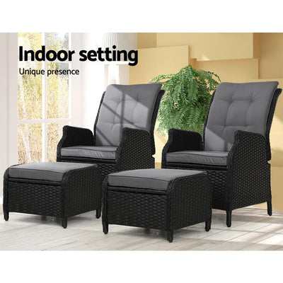 Gardeon Set of 2 Recliner Chairs Sun lounge Outdoor Setting Patio Furniture Wicker Sofa Payday Deals