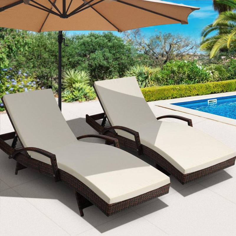 Gardeon Set of 2 Sun Lounge Outdoor Furniture Day Bed Rattan Wicker Lounger Patio Payday Deals