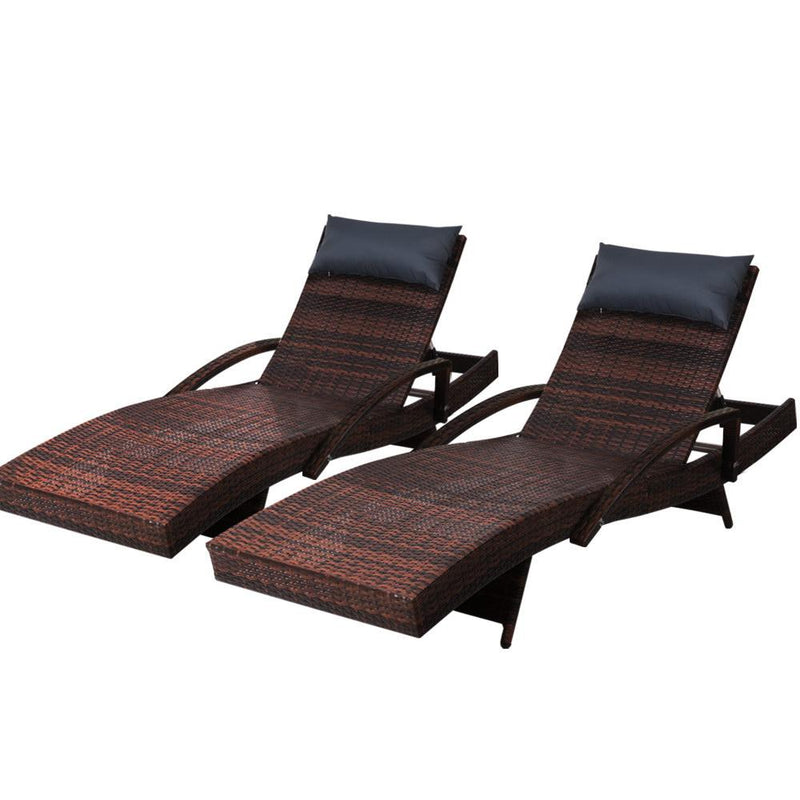 Gardeon Set of 2 Sun Lounge Outdoor Furniture Wicker Lounger Rattan Day Bed Garden Patio Brown Payday Deals