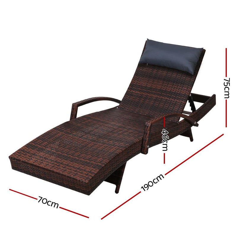 Gardeon Set of 2 Sun Lounge Outdoor Furniture Wicker Lounger Rattan Day Bed Garden Patio Brown Payday Deals