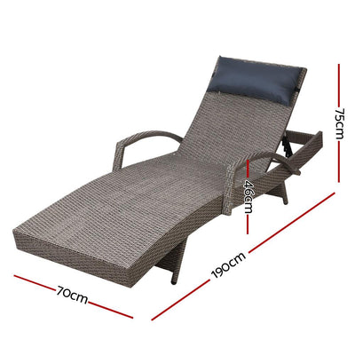 Gardeon Set of 2 Sun Lounge Outdoor Furniture Wicker Lounger Rattan Day Bed Garden Patio Grey Payday Deals