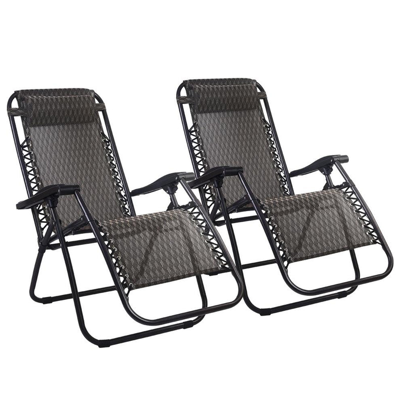 Gardeon Set of 2 Zero Gravity Chairs Reclining Outdoor Furniture Sun Lounge Folding Camping Lounger Grey Payday Deals