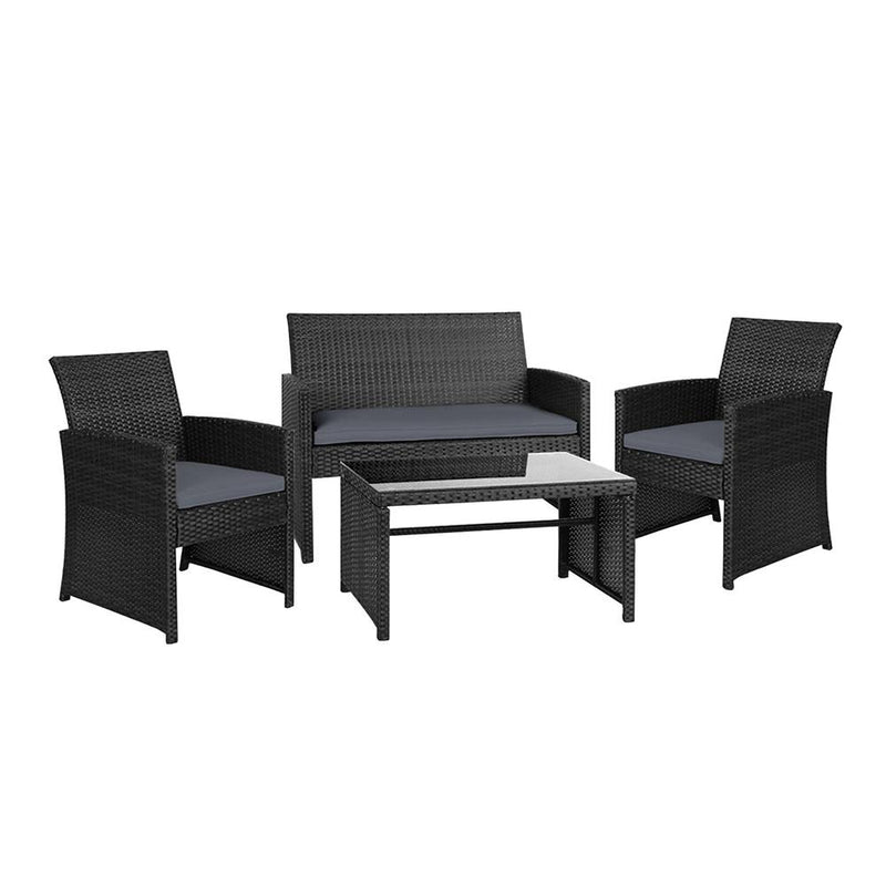 Gardeon Set of 4 Outdoor Lounge Setting Rattan Patio Wicker Dining Set Black Payday Deals