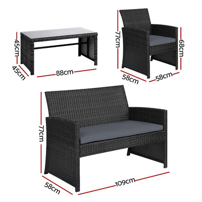 Gardeon Set of 4 Outdoor Lounge Setting Rattan Patio Wicker Dining Set Black Payday Deals