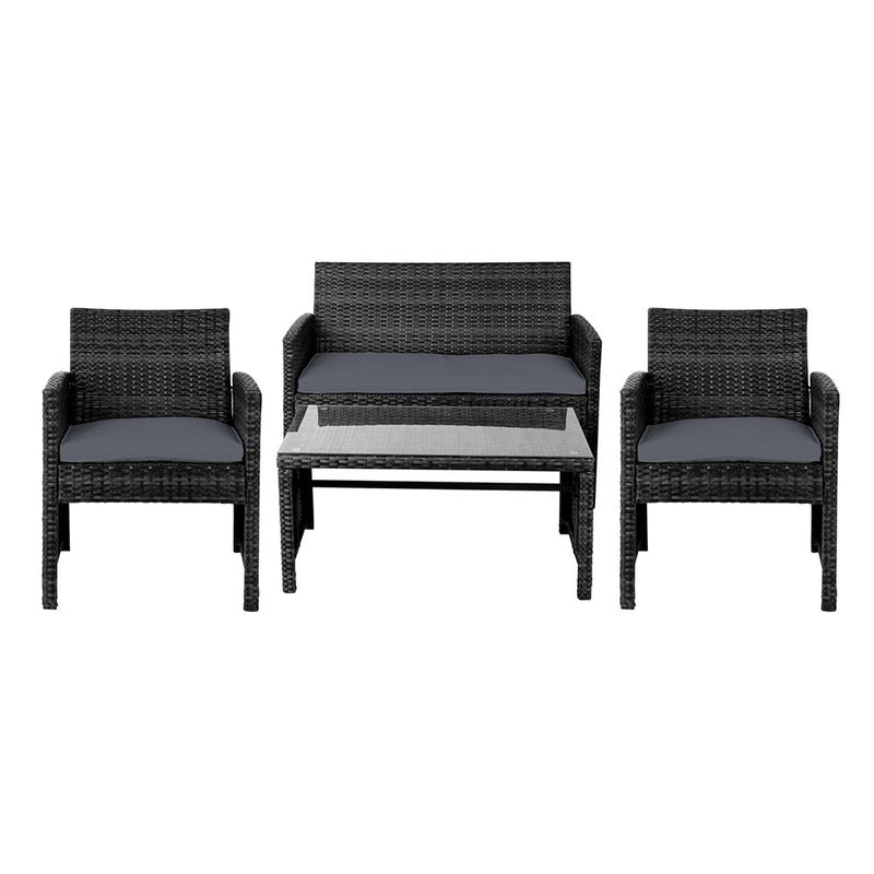 Gardeon Set of 4 Outdoor Lounge Setting Rattan Patio Wicker Dining Set Black Payday Deals