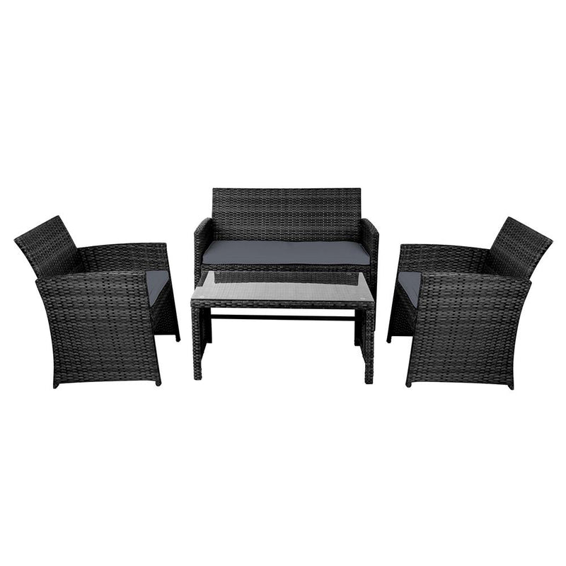 Gardeon Set of 4 Outdoor Lounge Setting Rattan Patio Wicker Dining Set Black Payday Deals